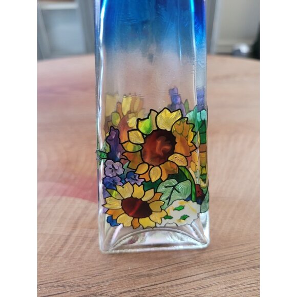 Joan Baker Designs Hand Painted Stained Glass Bud Vase Floral Tall - Picture 4 of 8